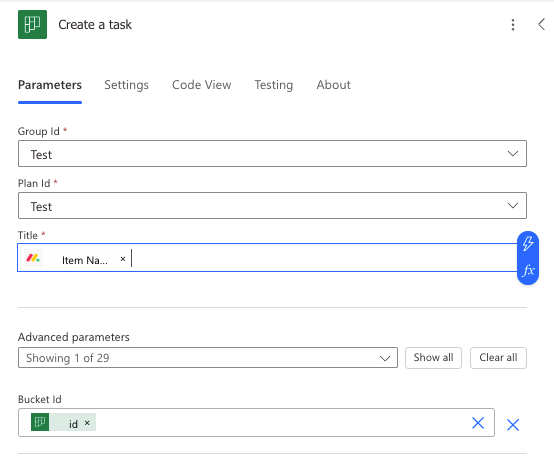 Create a Planner task action
