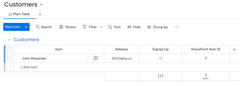 monday.com item with SharePoint item ID
