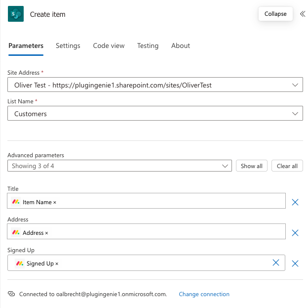 SharePoint Create item action